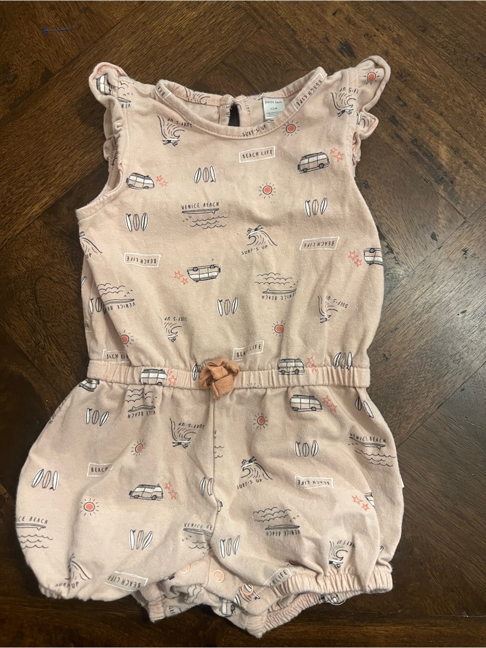 Petite Lem Pink Beach Print Bubble Romper